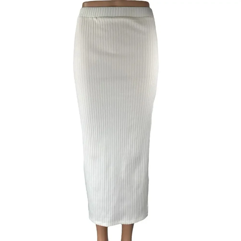 NEW Princess Polly Ellie White High Waisted Side Slit Midi Slip Skirt Size 4